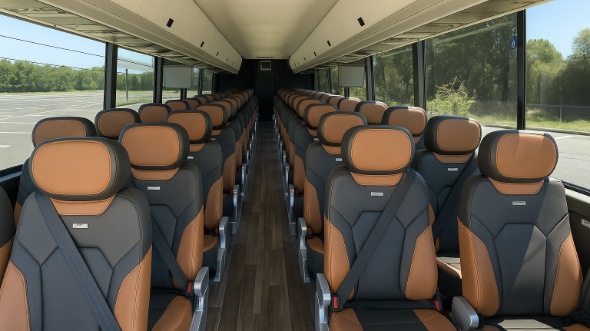 Interior of Charter Bus Company Coeur d'Alene's 50 Passenger Charter Bus in Coeur d'Alene
