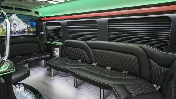 Interior of Charter Bus Company Coeur d'Alene's Sprinter Limo in Coeur d'Alene